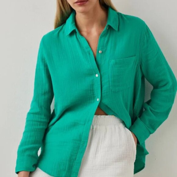 Rails Ellis Organic Cotton Shirt Womens Medium Blue Relaxed Button Up Blouse - Picture 3 of 6